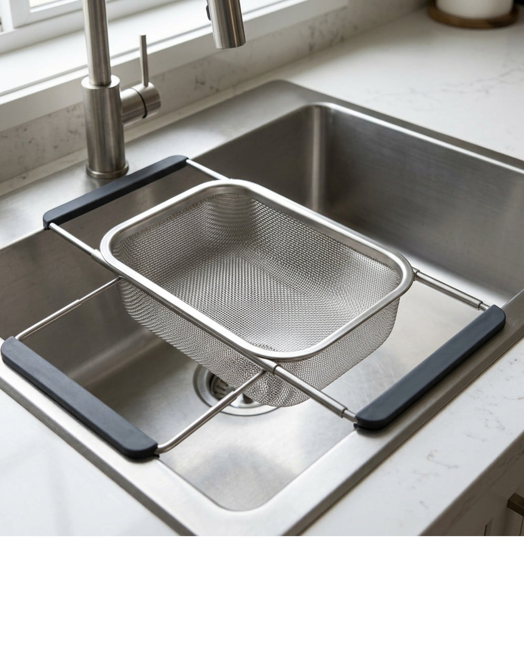 Xaora Expandable Over-Sink Mesh Draining Basket 39-56 cm Stainless Steel - Lifestyle view