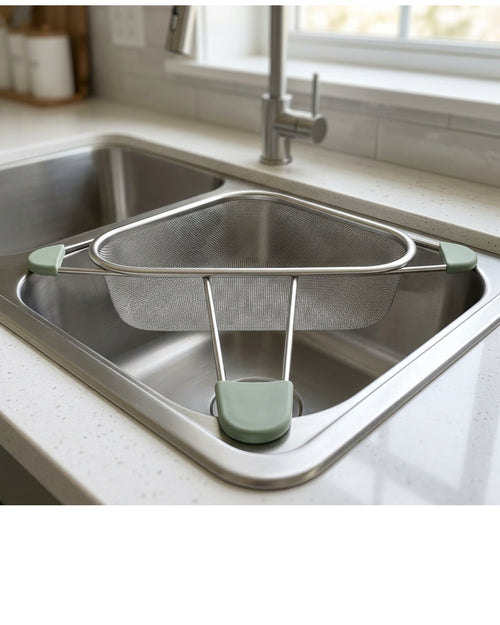 Xaora Triangular Sink-Corner Mesh Draining Basket 32 cm Stainless Steel Sage - Lifestyle view